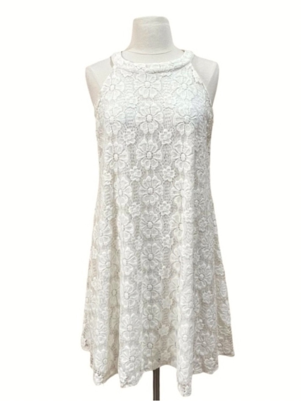 Altar’d State Ivory Floral Lace Calliel Halter Swing Dress Size Large - Picture 2 of 13